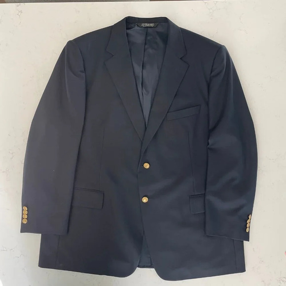Samuelsohn J.P. Tilford Harry Rosen Todd Lined Wool Blazer Navy w Brass 48 R - Picture 15 of 15